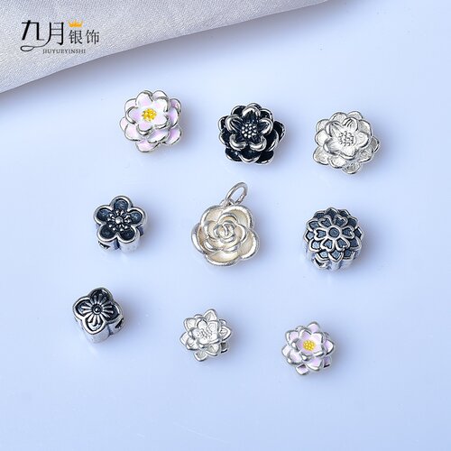 足银3D硬银莲花荷花隔珠DIY