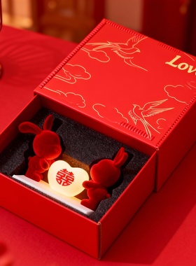 新中式红色兔子树脂小夜灯摆件