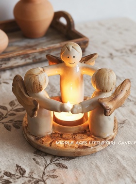 复古天使树脂发光桌面摆件