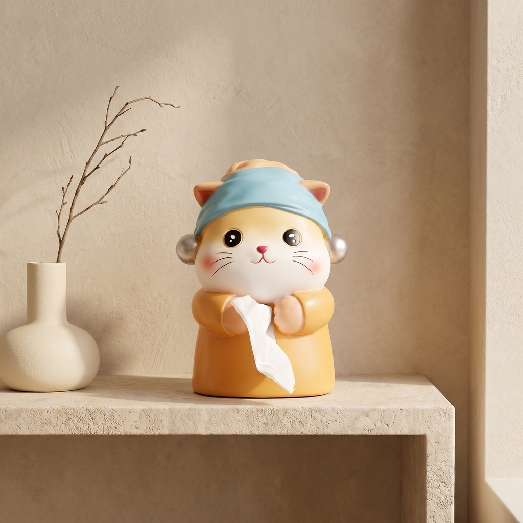 创意中古风猫咪纸巾盒客厅抽纸高级艺术感餐桌儿童房礼物桌面摆件图片
