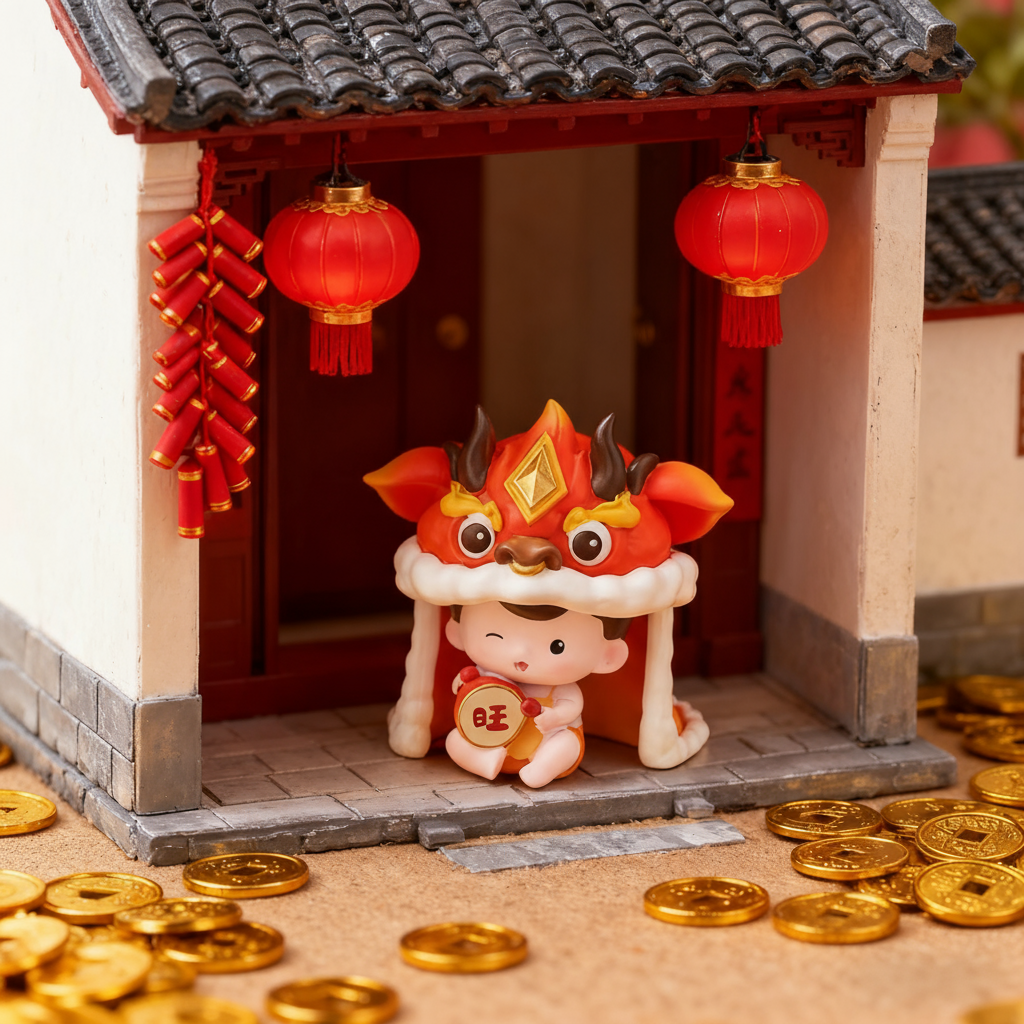 国潮手绘财神招财树脂摆件礼盒