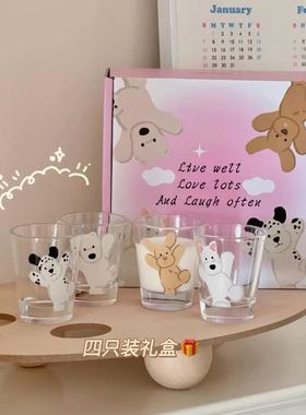 萌宠小狗玻璃杯四只礼盒摆件