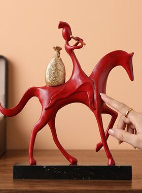 现代轻奢骑马人物雕塑摆件客厅玄关书房桌面艺术软装装饰品