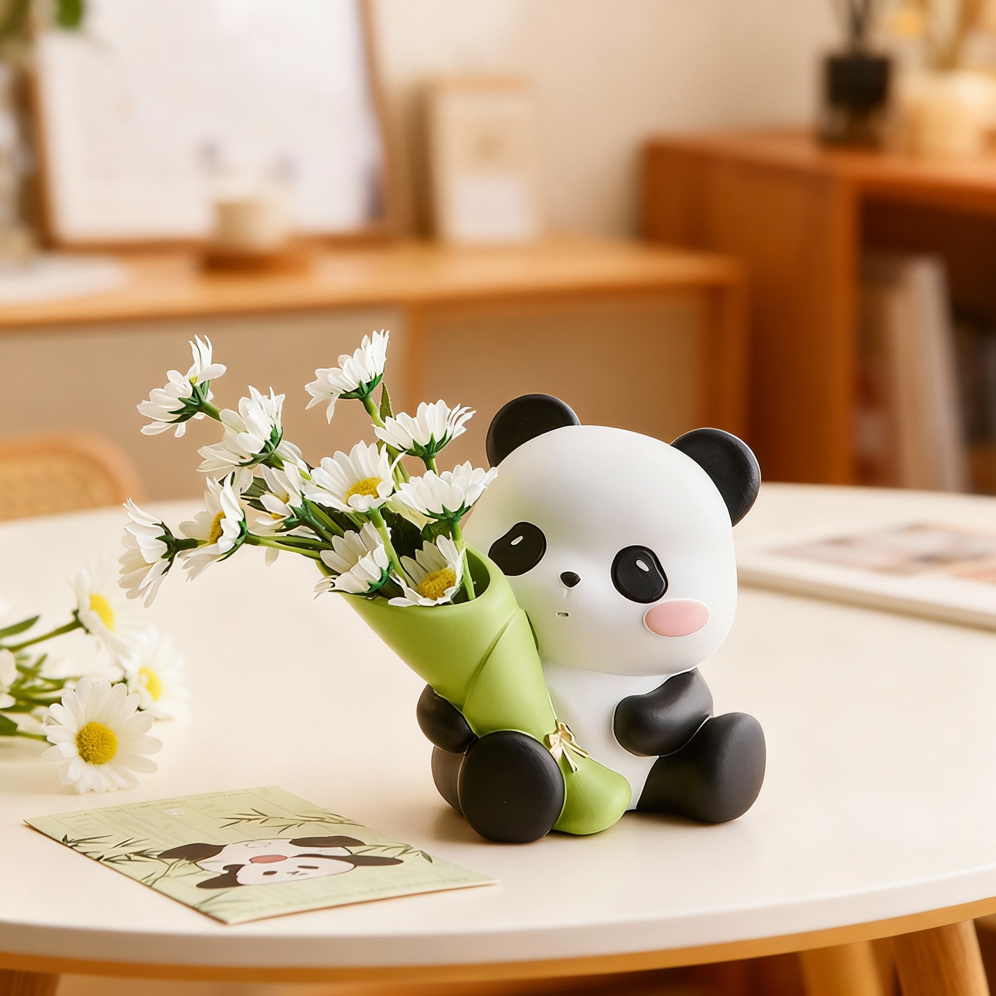 软萌治愈熊猫树脂免安装桌面摆件
