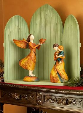 田园树脂天使雕塑摆件手绘祝福