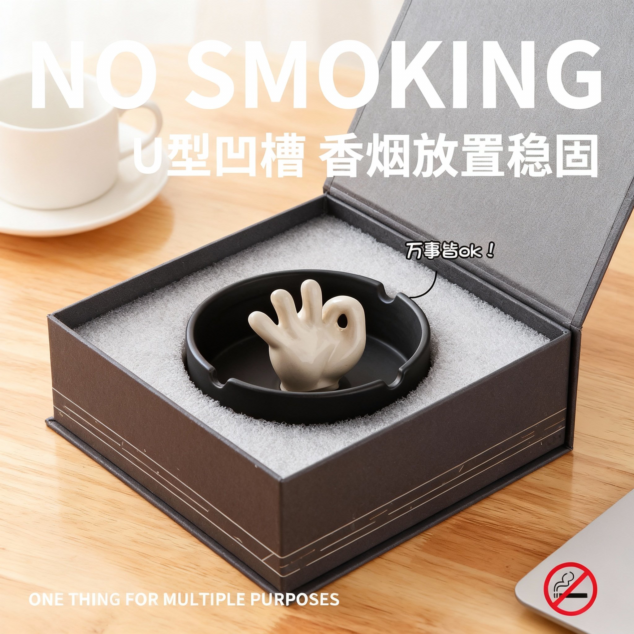 创意陶瓷手型烟灰缸桌面摆件礼盒