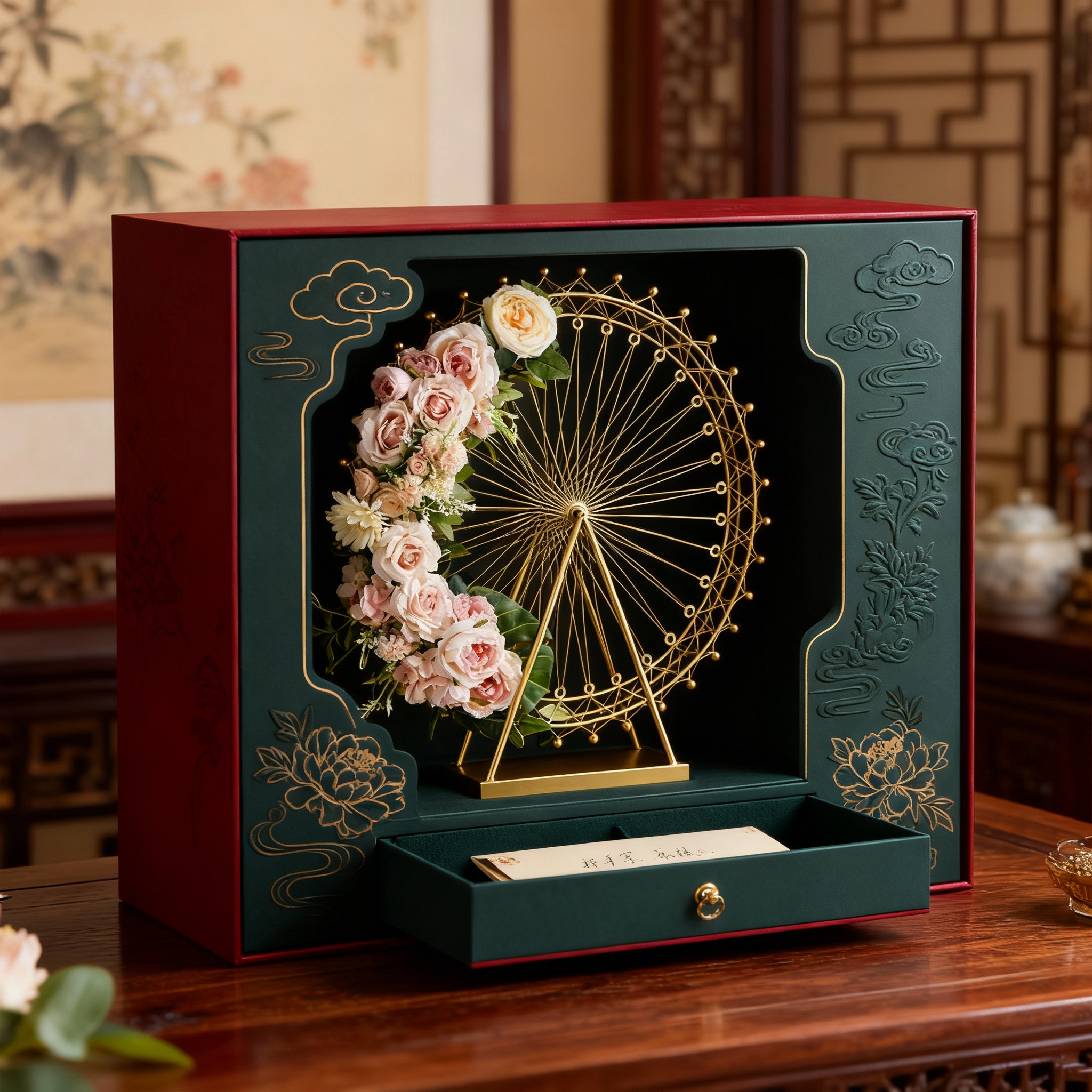 新中式金属摩天轮桌面摆件礼盒