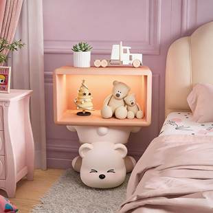 网红奶油风儿童房间床头柜家用卧室女孩高级感卡通收纳柜落地摆件