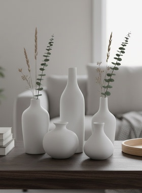 侘寂风白色陶瓷几何花瓶摆件