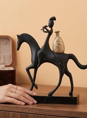 中古风骑马人物摆件客厅玄关电视柜艺术雕塑高级感家居软装装饰品