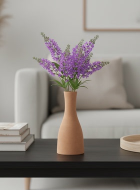 侘寂风陶土手工紫色花朵花瓶摆件