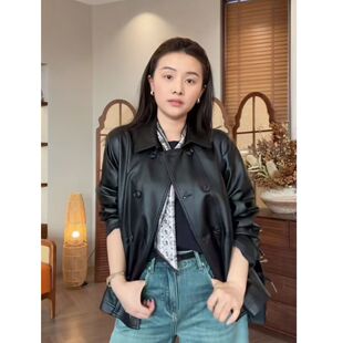 高级感百搭翻领皮衣外套 SANMI 新款 春季 H365 叁米