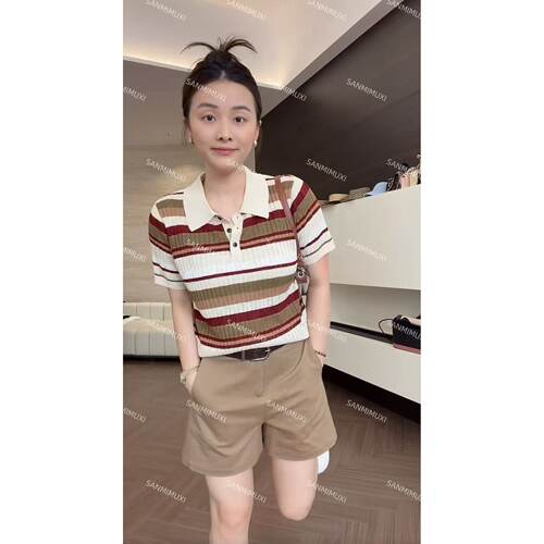 SANMI/叁米   撞色条纹polo针织衫 S808