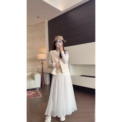 SANMI/叁米  新款百搭简约显瘦松紧腰头半身裙纱裙  00216