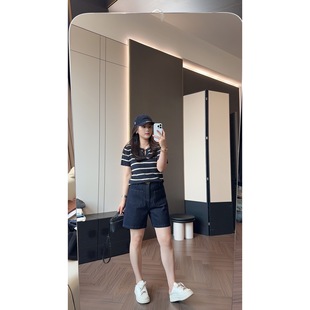 7955 天丝亚麻条纹正肩针织短袖