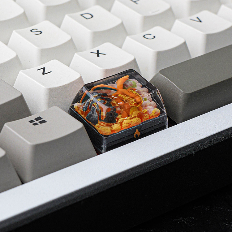 敲敲莓宝可梦喷火龙个性键帽水晶滴胶机械键盘帽客制化透光Ctrl键