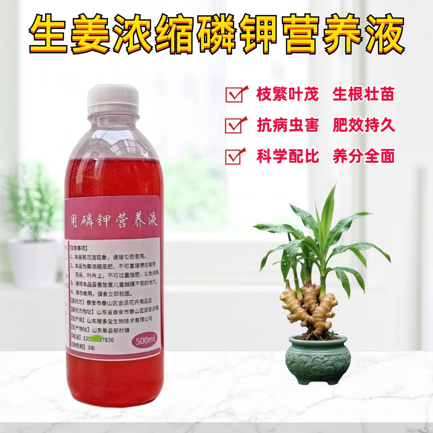 禄根生姜一桶姜山磷钾营养液水培盆景地栽绿植物专用浓缩水溶肥料