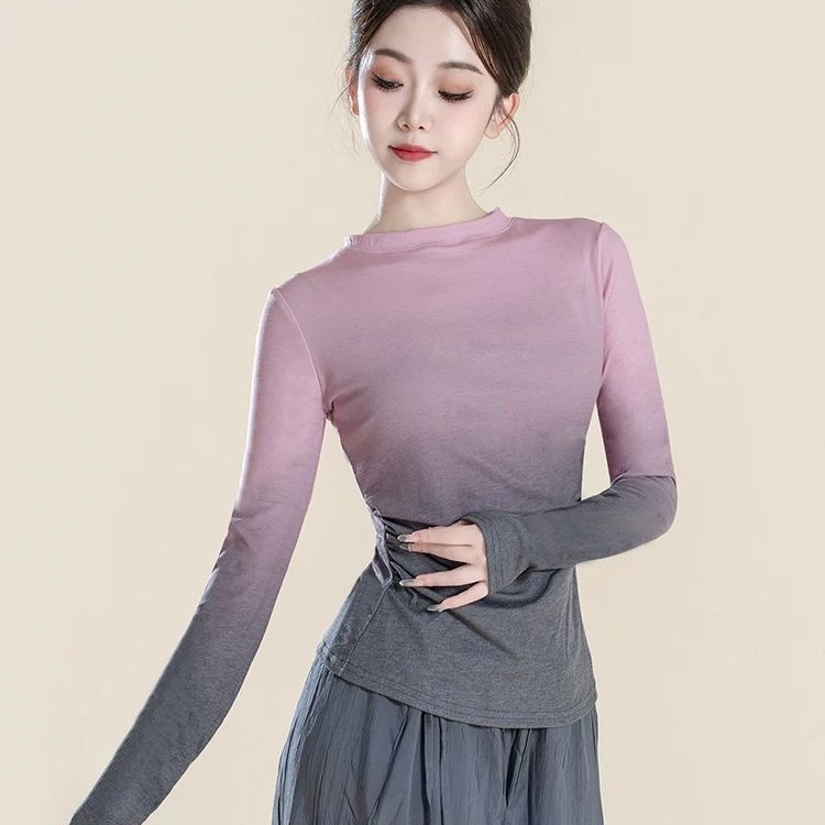 秋季古典舞练功服现代舞渐变上衣修身打底舞蹈服艺考形体集训服装
