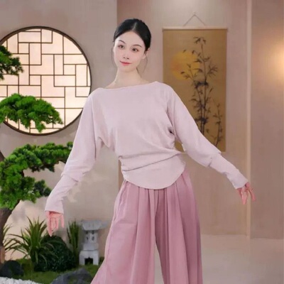 2025新款现代舞秋冬蝙蝠袖一字领收腰显瘦古典舞中国舞上衣