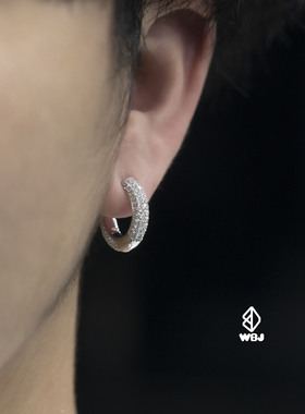 WBJ定制珠宝 莫桑满钻耳环 莫桑石 S925银饰品耳圈男女