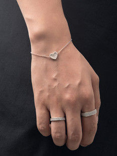 WBJ定制珠宝 爱心手链系列 S925银镀金手链 黑玛瑙七夕情人节礼物