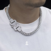 S925银镀金 WBJ定制珠宝 满镶嵌 franco 安全带扣 8mm法国链