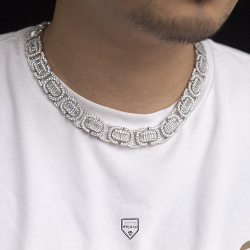 WBJ定制珠宝 T方链 梯方项链满镶嵌拜占ting 15mm满镶嵌Byzantine