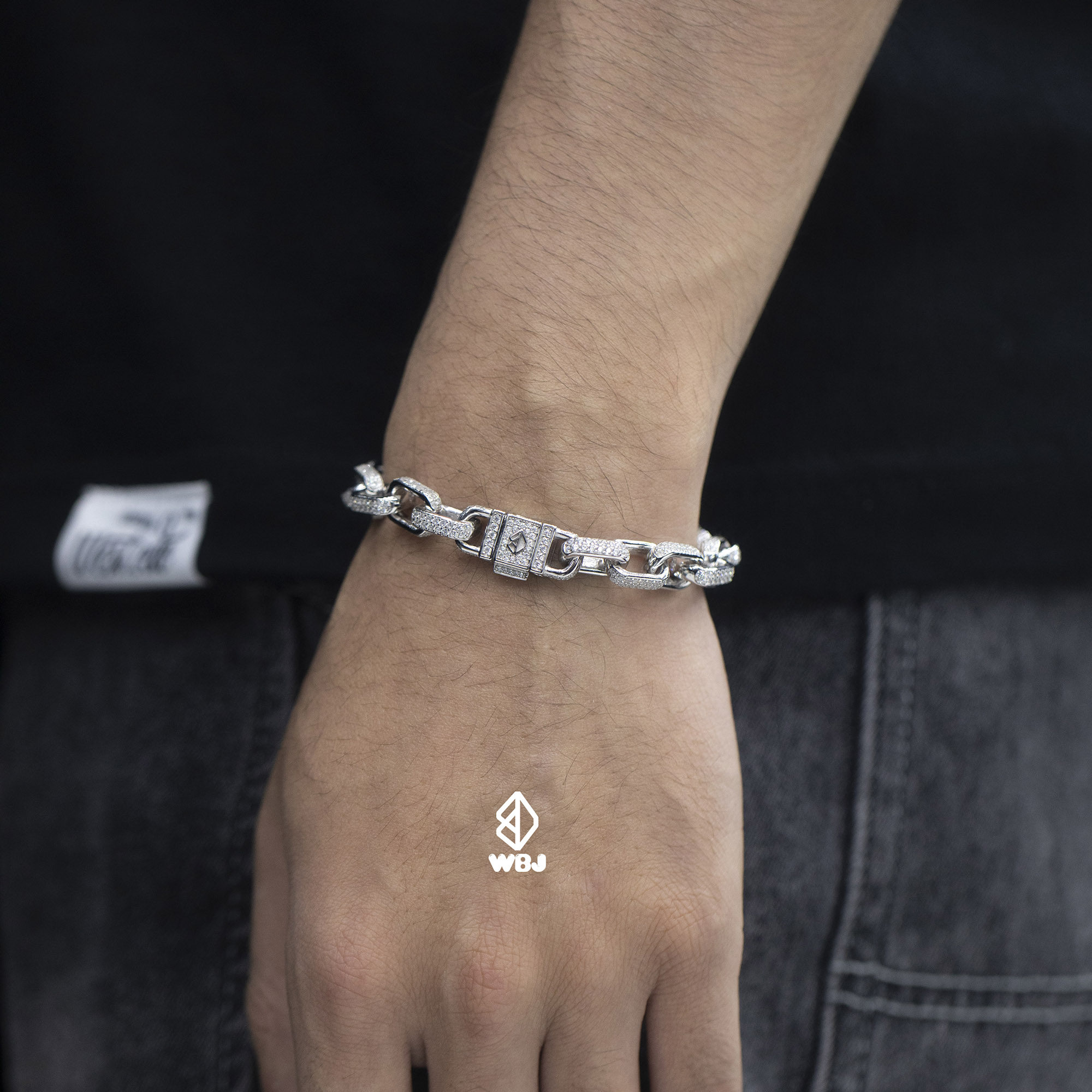 wbj定制珠宝8mm方形hermeslink手链纯银S925银镀金饰品hiphop