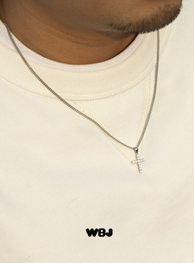 WBJ定制珠宝满镶嵌迷你十字S925银纯银项链吊坠镀金银饰说唱吊坠