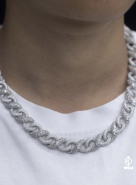 WBJ定制珠宝12MM T方混合镶嵌无限项链 S925银镀金infinite chain