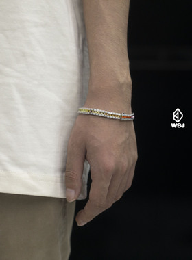 wbj定制珠宝7mmT方彩虹手链 s925 银镀金饰品Tennis bracelet