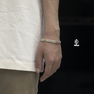 wbj定制珠宝7mmT方彩虹手链 s925 银镀金饰品Tennis bracelet