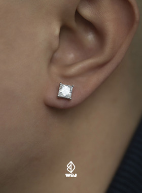 WBJ定制珠宝4爪公主方耳钉S925银镀金纯银耳钉 hiphop嘻哈耳钉