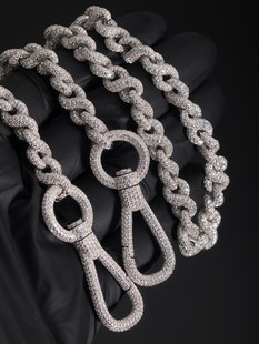 银镀金S925纯银镀金银饰 链项链 wbj定制珠宝 9mm满镶无限裤