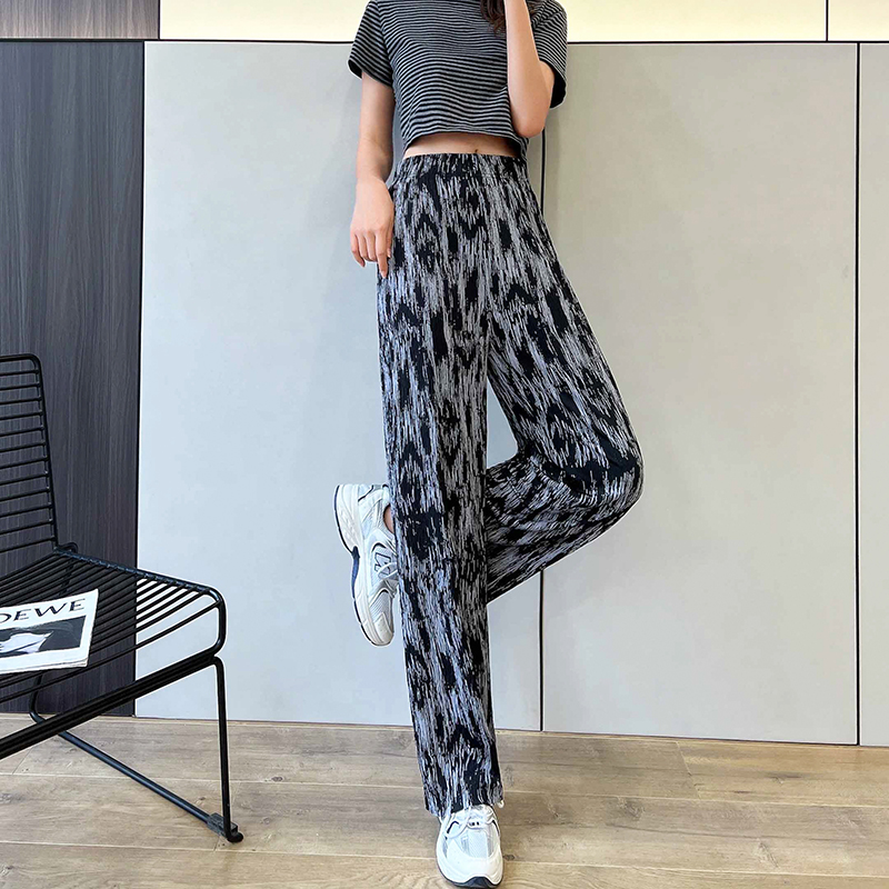 2022新款裤子女夏宽松薄款高腰显瘦扎染阔腿运动裤垂感冰丝休闲裤