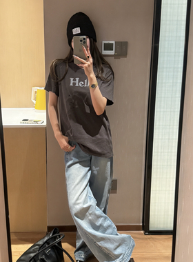 恩灿 2026春季新款Hello字母印花圆领短袖T恤宽松休闲百搭美式T