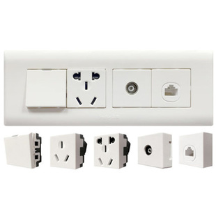 飞雕开关插座118型二位五孔组合模块白色暗装家用墙壁面板长方形