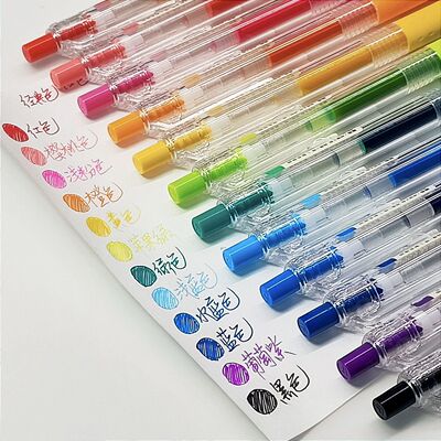 爱好彩色中性笔经典色48色做笔记专用荧光笔标记笔按动彩色笔记号笔划重点ins风小清新简约彩色水笔手帐笔