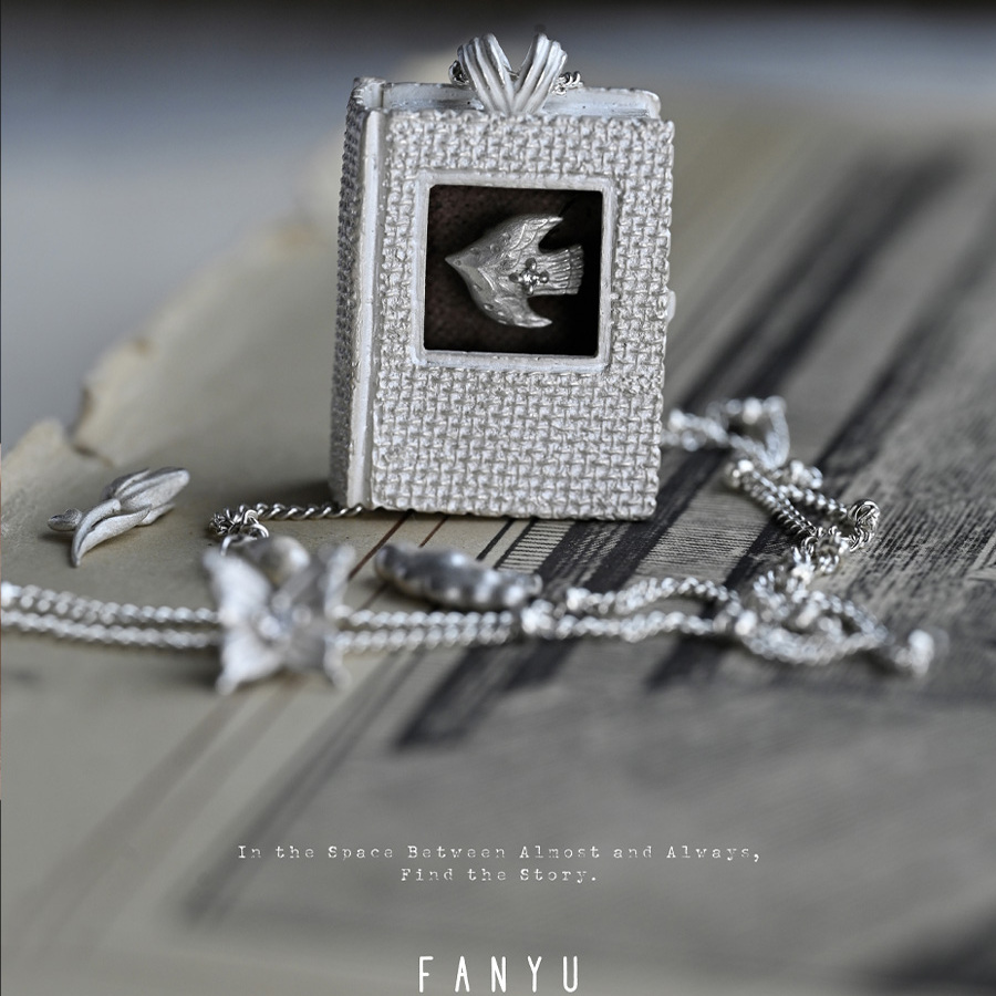 帆语FANYU设计师原创银之书925银飞鸟云朵花蝴蝶可替换长款项链