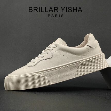 BRILLAR YISHA头层牛皮休闲板鞋男士2026夏季新款透气真皮小白鞋