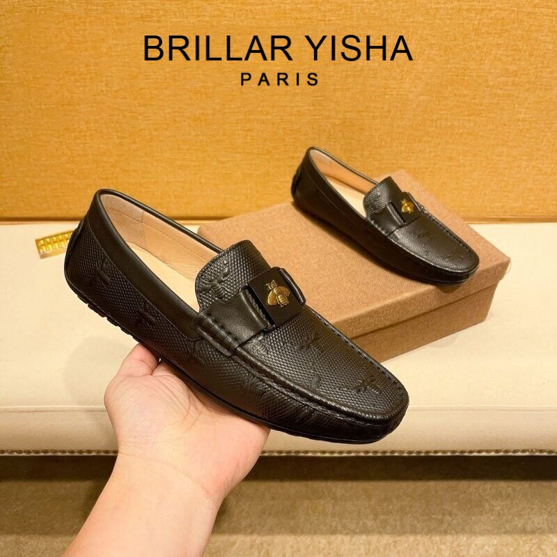 BRILLAR YISHA真皮豆豆鞋男士夏季新款透气休闲高端奢侈品乐福鞋