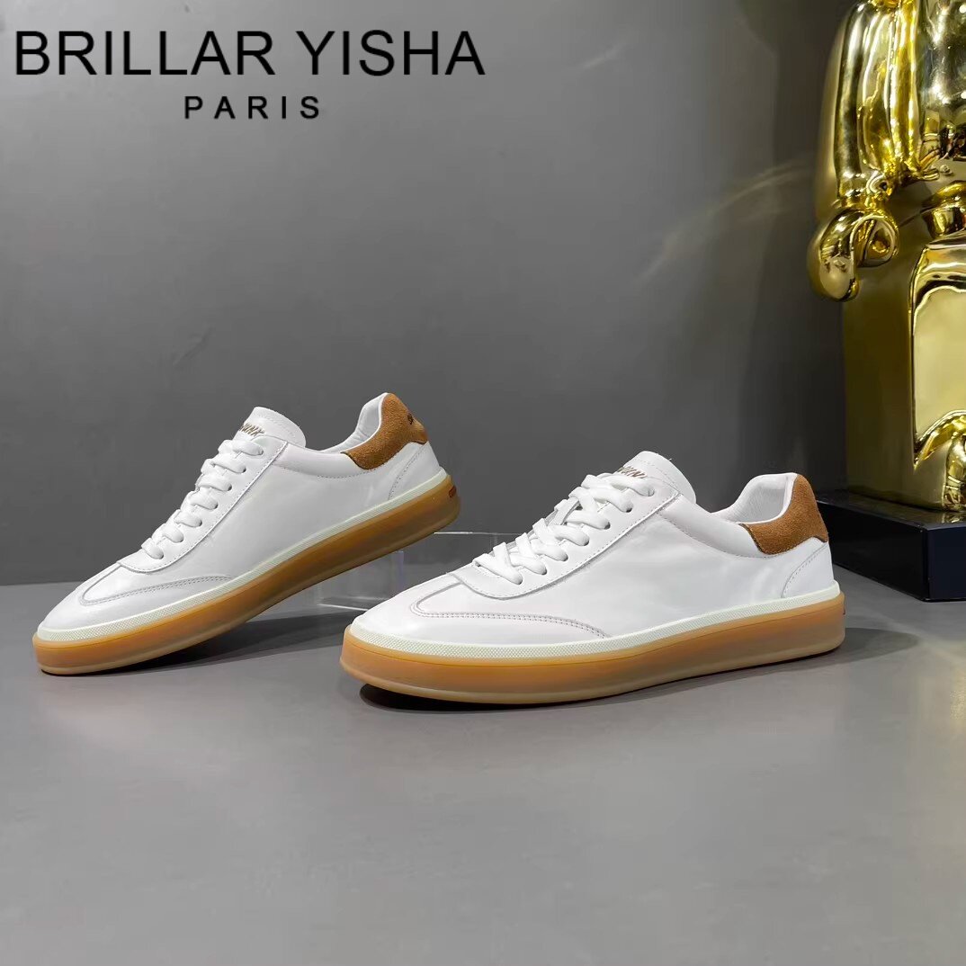 BRILLAR YISHA厚底德训鞋男夏季新款真皮复古牛筋底运动休闲板鞋