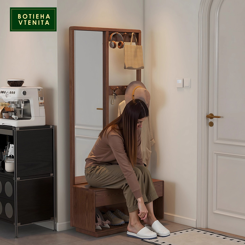 BOTIEHA VTENITA 实木换鞋凳落地入户家用换鞋凳穿衣镜挂衣架
