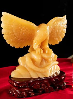 黄玉石老鹰大展宏图摆件摆设摆饰
