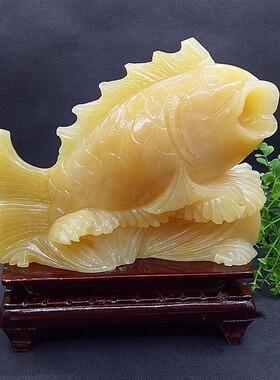 黄玉石锦鲤鱼金鱼摆件摆设包邮