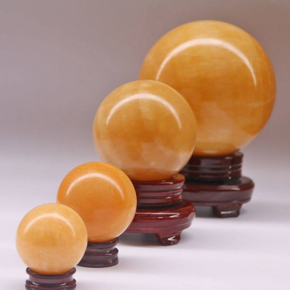 米黄玉风水球摆件水晶转运球玉石圆球摆饰玄关客厅办公室装饰摆设