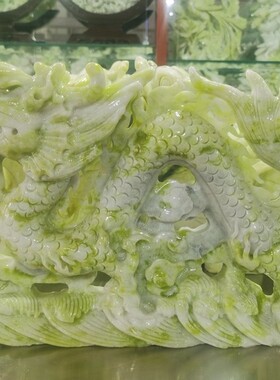 蓝田岫岩玉石龙头生肖龙摆件摆设