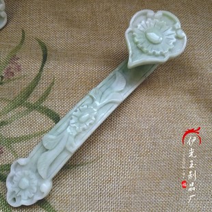 白玉天然蓝田玉如意摆件客厅办公室摆设手把件吉祥如意摆件玉摆饰