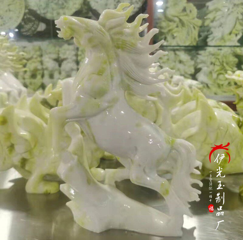 岫玉马摆件蓝田玉生肖马到成功摆件办公室装饰礼品摆饰玉石马摆设