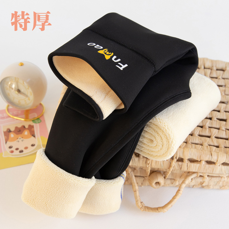 女童打底裤冬款加绒加厚2025新款鲨鱼裤中大童高腰裤黑色外穿裤子